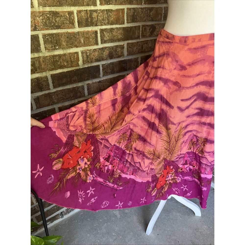 Miss Anastasia Hawaiian Village Print Maxi Skirt Pink Medium Sequins Beading NWT - Picture 4 of 16